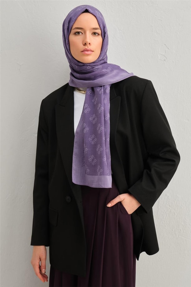 Armine Tensel İpek Minimal Monogram Desen Şal 3298