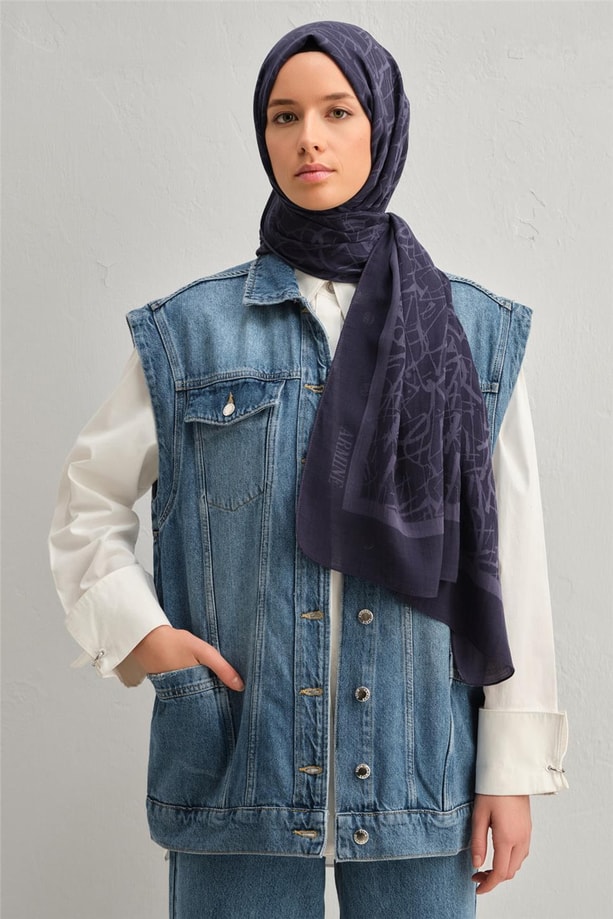 Armine Tensel İpek Kaligrafi Desen Şal 3293