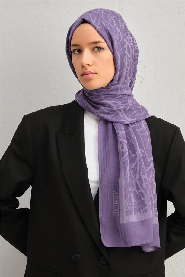 Armine Tensel İpek Kaligrafi Desen Şal 3298