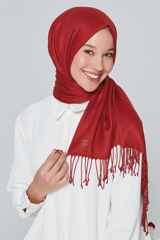 Armine Trend Pashmina Şal 00Oaat44 Koyu Bordo
