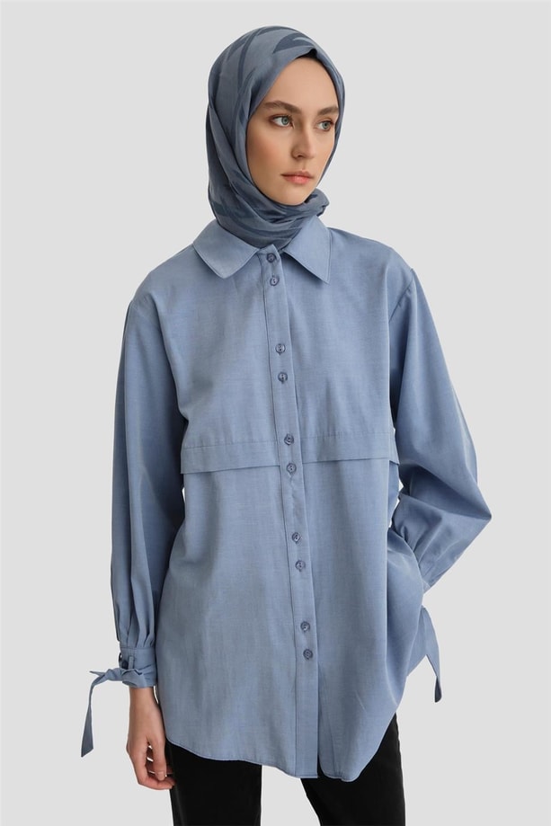 Armine Kol Detaylı Gömlek 23K3441 Lacivert