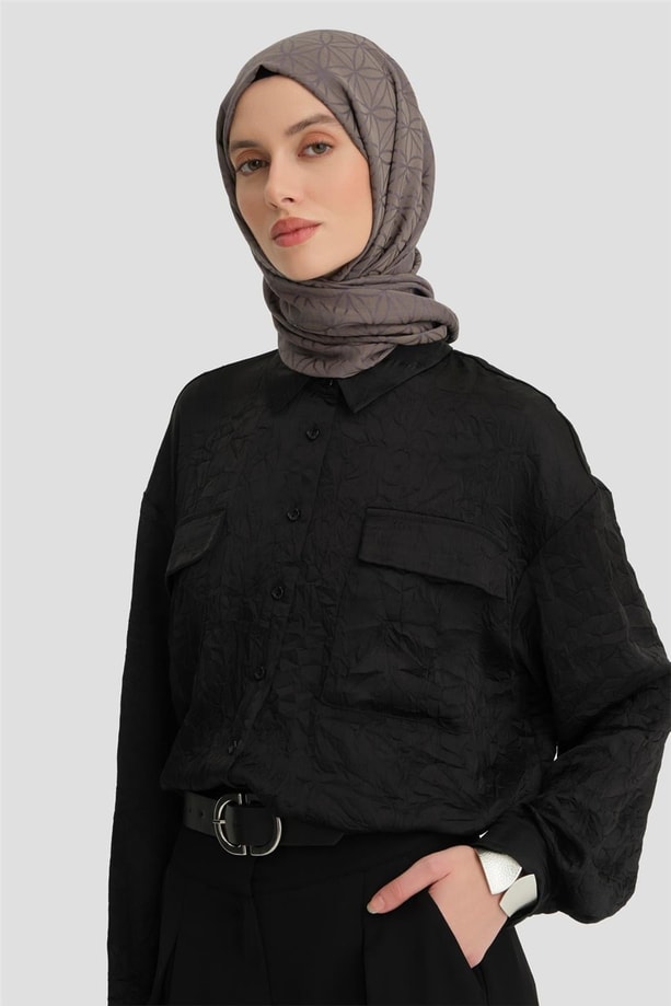 Armine Cep Kapaklı Oversize Gömlek ORT3634 Siyah