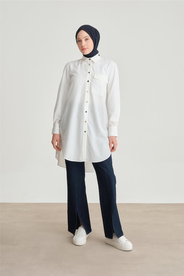 Armine Desenli Tunik ORT4371 Ekru