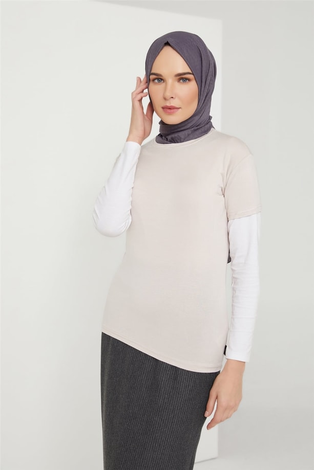 Armine Kısa Kol Badi 21KD9037 Bej