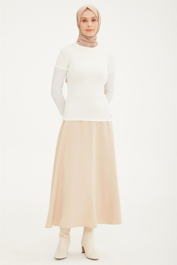 Armine Kısa Kol Badi 21KD9037 Ekru
