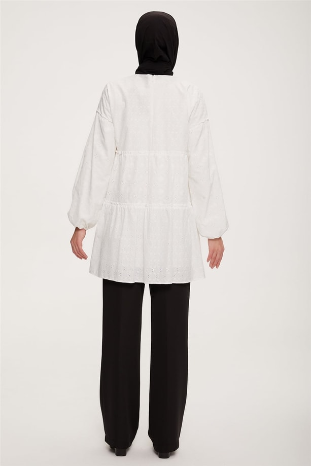 Armine Katlı Brode Tunik 22K4856 Ekru
