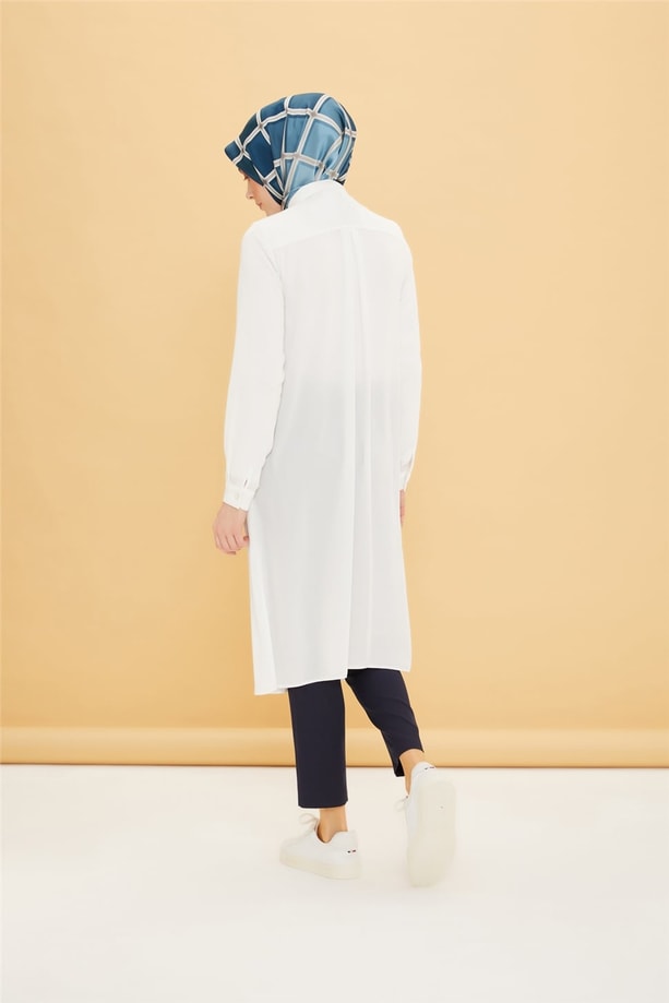 Armine Uzun Kollu Armine Logolu Tunik 21KH411 Ekru
