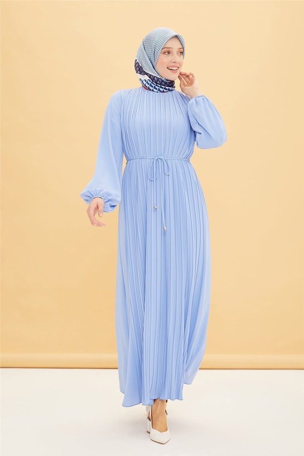 Armine Önü Piliseli Elbise 22Y9435 Mavi
