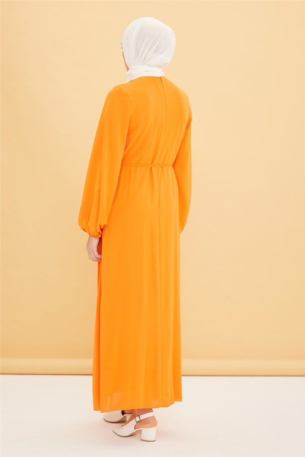 Armine Önü Piliseli Elbise 22Y9435 Oranj
