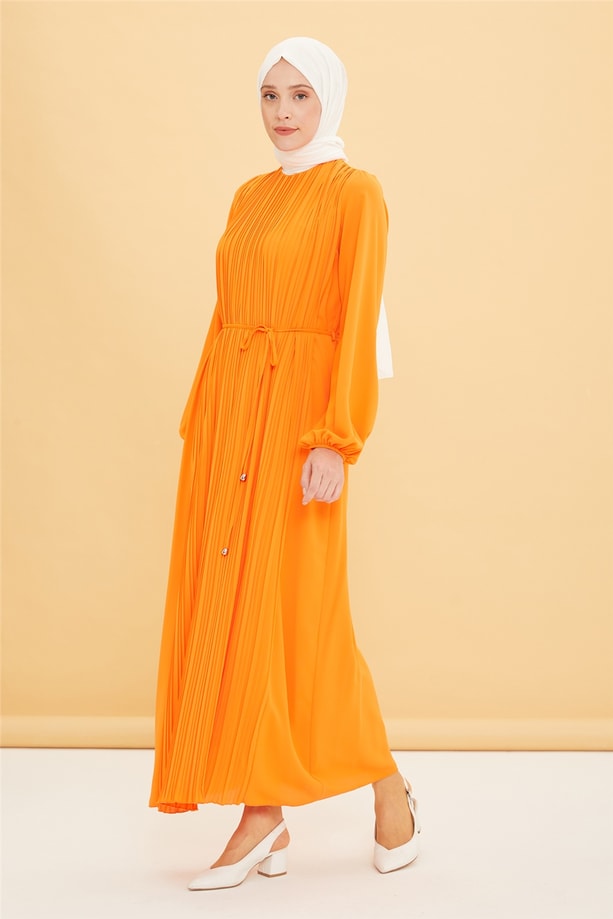 Armine Önü Piliseli Elbise 22Y9435 Oranj