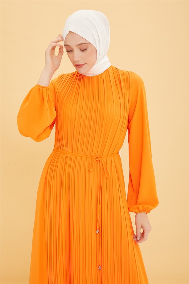 Armine Önü Piliseli Elbise 22Y9435 Oranj