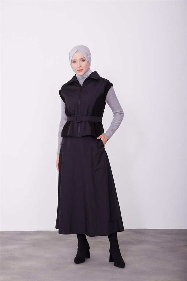 Armine Kuplu Godeli Etek 23K1526 Siyah