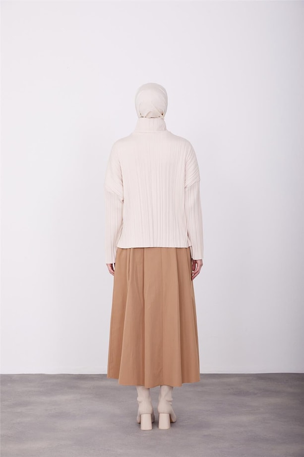 Armine Pliseli Örme Bluz 23K3216 Bej