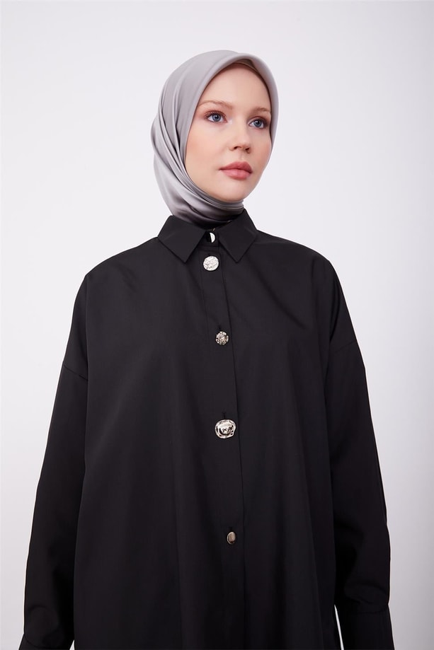 farklı düğme oversize gömlek 23K3401 Siyah