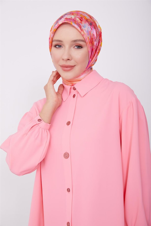 Boyut düğmeli tunik 23K4706 Şeker Pembe
