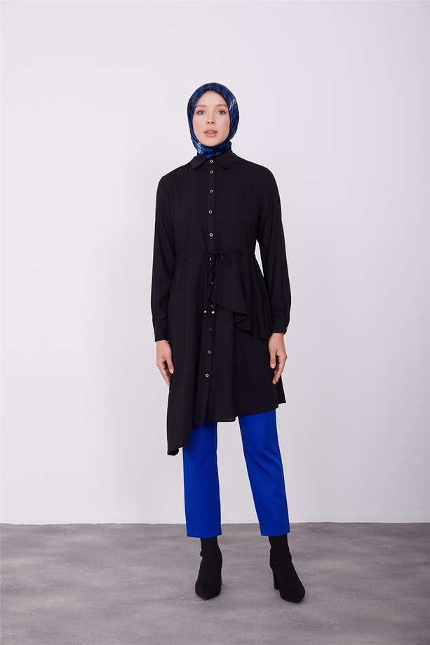 Beli tünelli asimetrik tunik 23K4707 Siyah