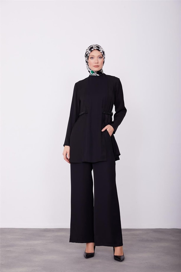 Armine Beli Zincirli Pantolonlu Takım 23K6711 Siyah