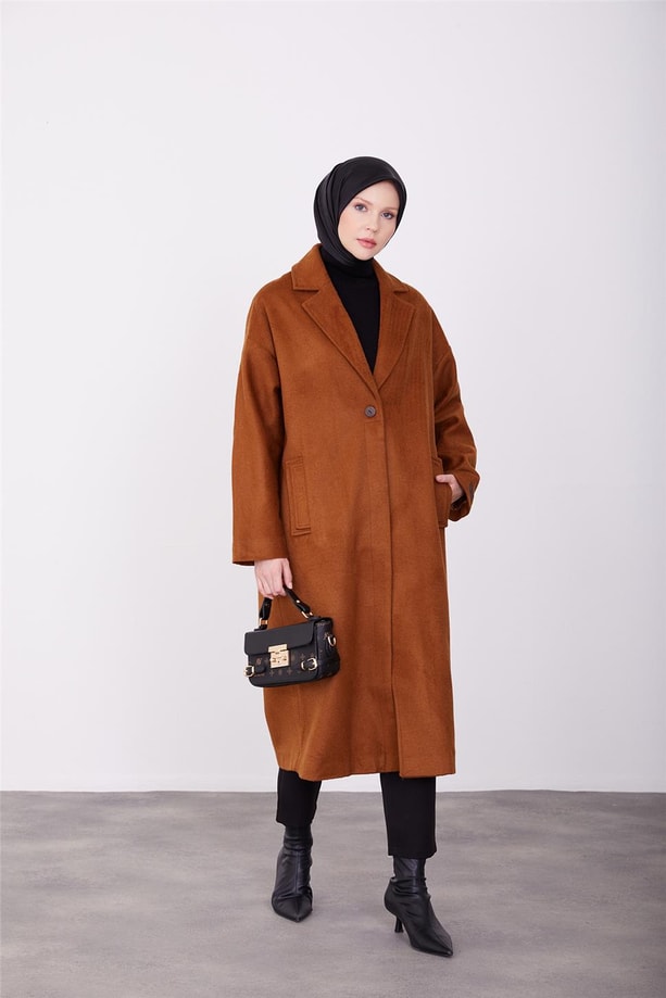 Armine tek düğmeli kaban 23K7202 Taba