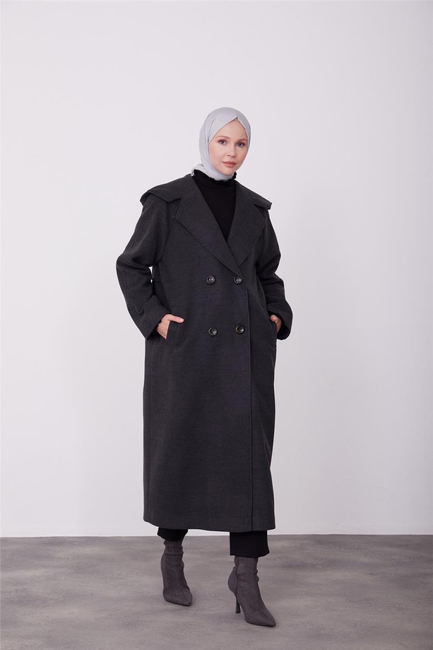 Armine kapşonlu arkası aller detaylı kaban 23K7203 Antrasit