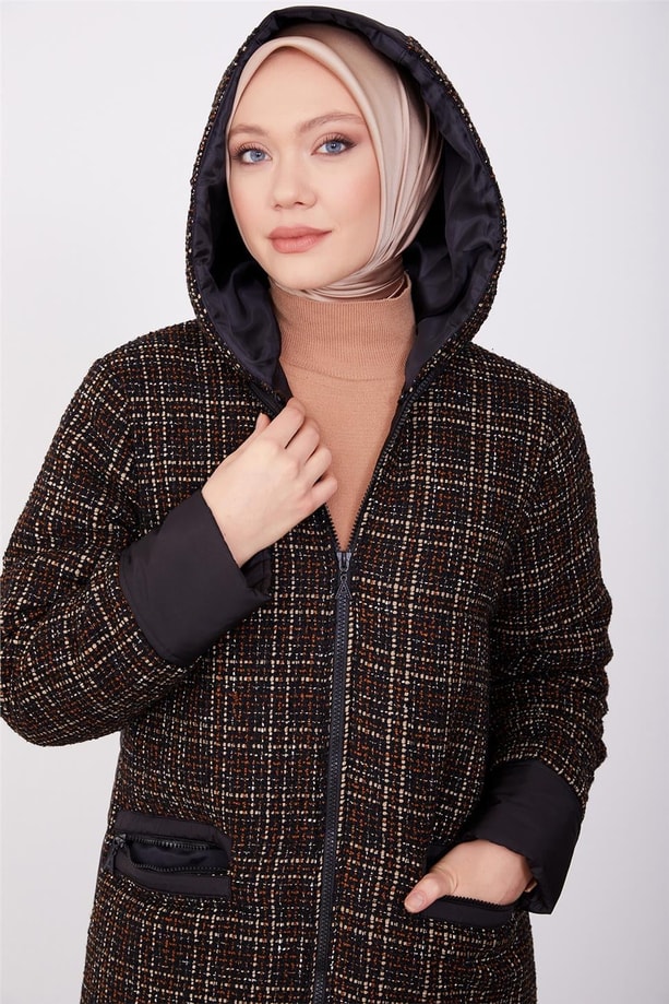 Tüvit ve kapitone mixli mont 23K7223 Camel