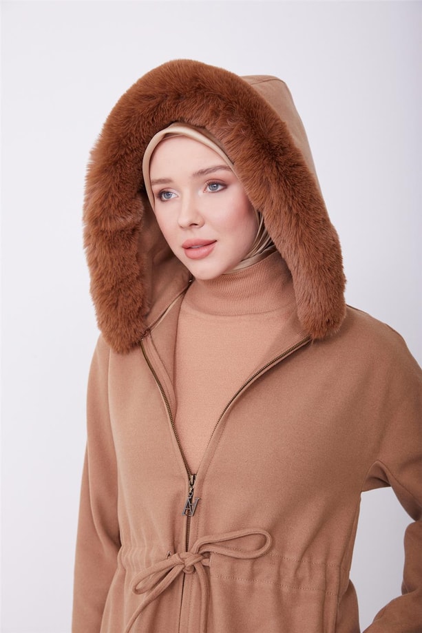 Armine Seyyar Kürklü Kaban 23K7226 Camel