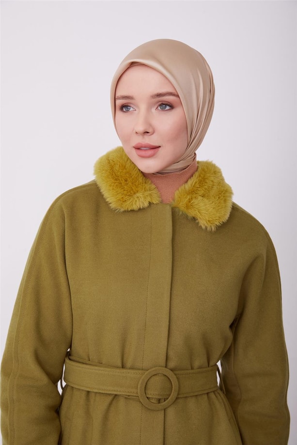 Armine seyyar kürklü fit manto 23K8603 Asit