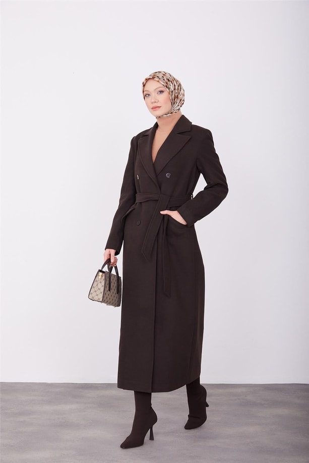 Armine vatkalı blazer manto 23K8604 Kahverengi