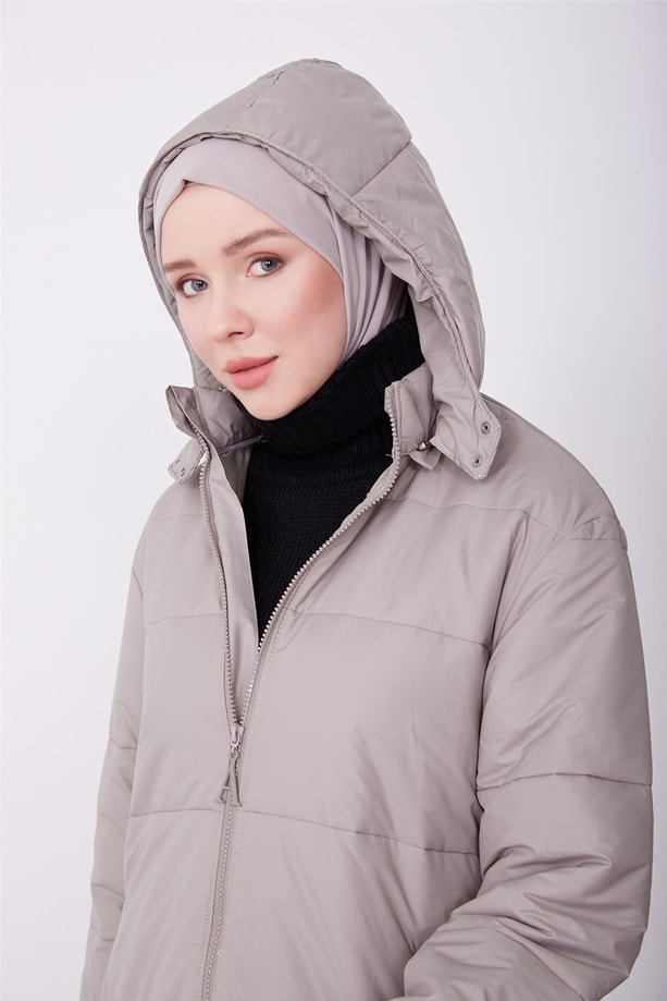 Armine Yanı Genişleyebilen Seyyar Kapişonlu Mont 23K8605 Vizon