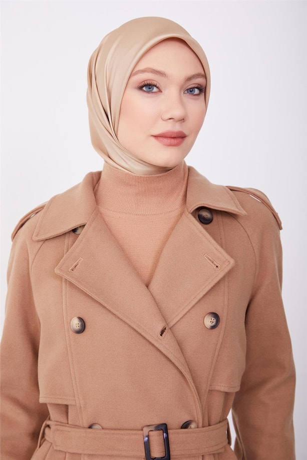 Armine  Seyyar Apoletli Tam Kruvaze Manto 23K8613 Camel