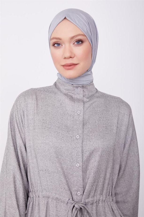 Bütün yakalı beli tünelli elbise 23K9700 Gri
