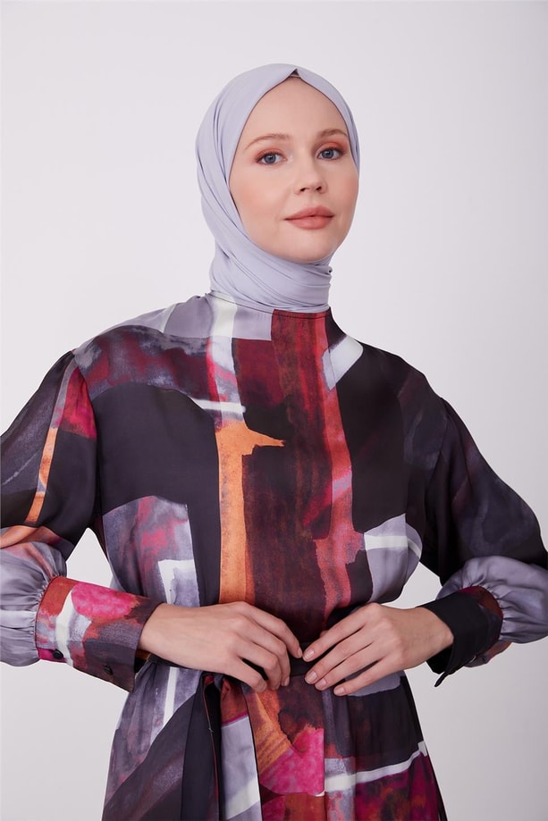 Armine Desenli Elbise 23K9714 Antrasit