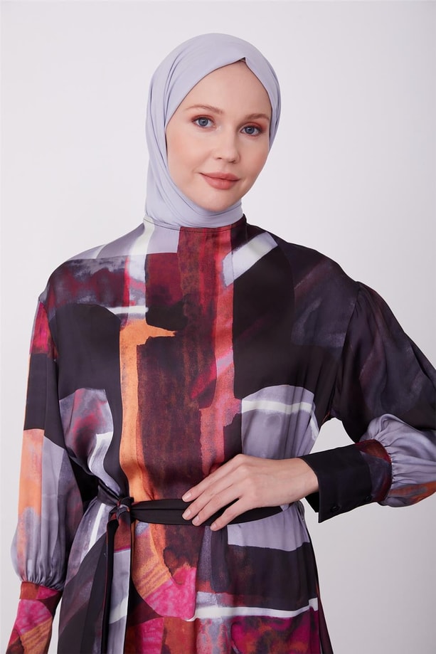 Armine Desenli Elbise 23K9714 Antrasit