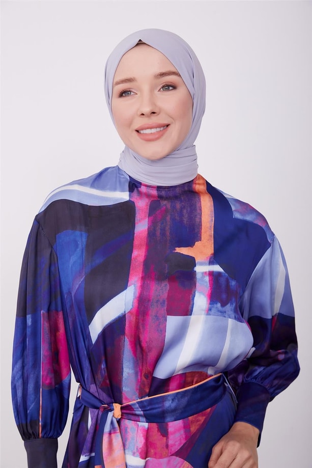 Armine Desenli Elbise 23K9714 Morcivert
