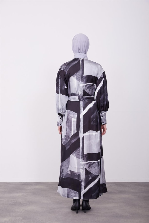 Armine Desenli Elbise 23K9714 Siyah