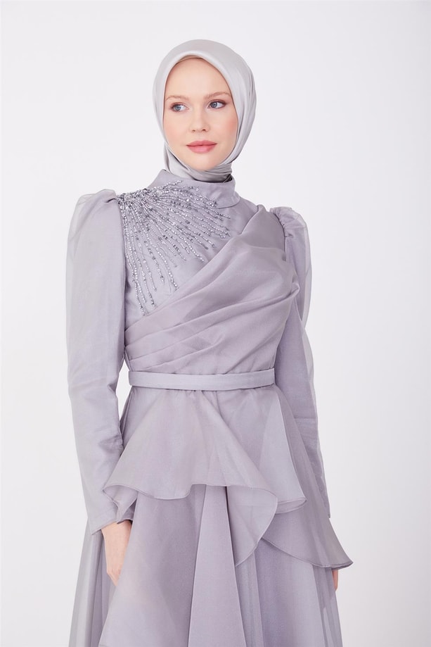 Armine Abiye Elbise 23YD1902 Gri