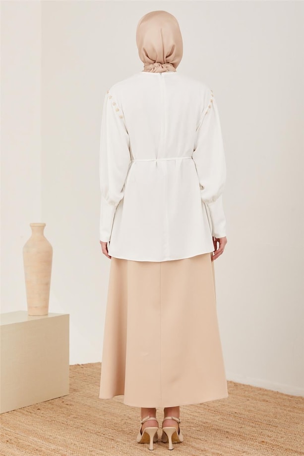 Armine Beli Bağlamalı Bluz 23Y3352 Ekru