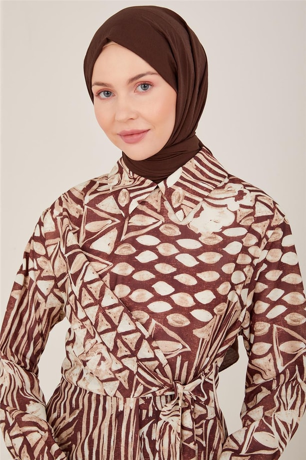 Armine Yandan Bağlanabilen Desenli Tunik 23Y4445 Kahverengi