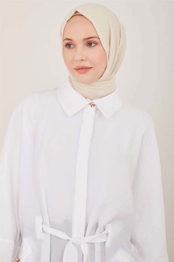 Armine Tahta Boncuk İşlemeli Tencel Giy Çık 23Y5104 Beyaz