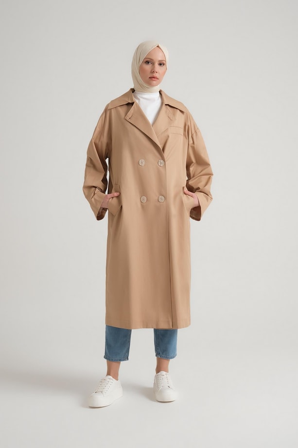 Armine Yarım Astarlı Pamuk Oversize Kap 23Y7007 Bej