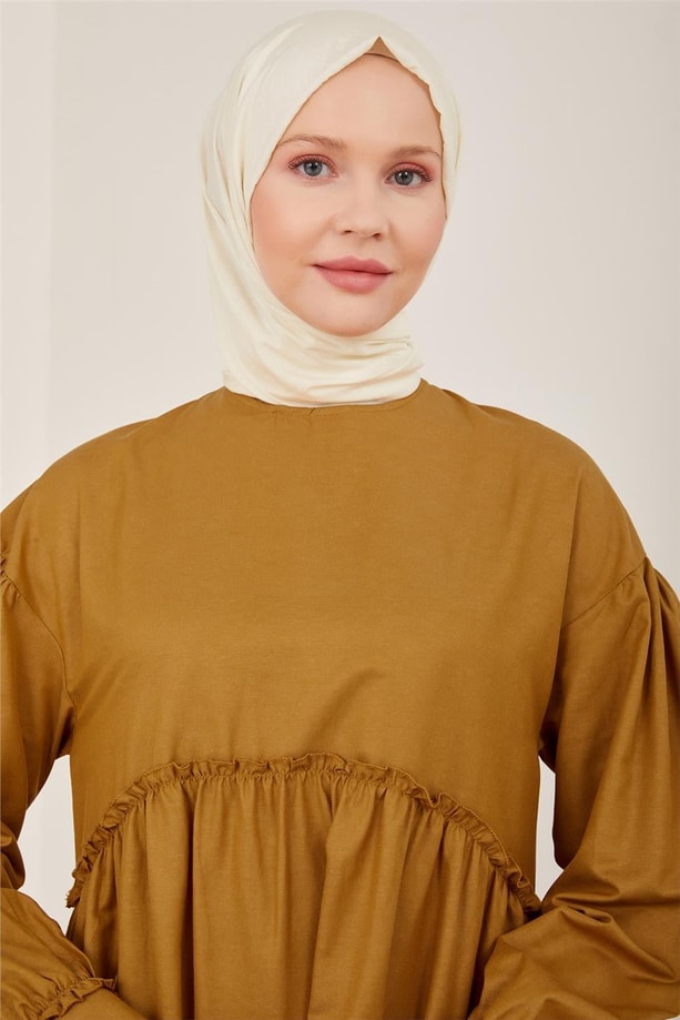 Armine Beli Ve Kolu Fırfırlı Pamuk Elbise 23Y9651 Çikolata