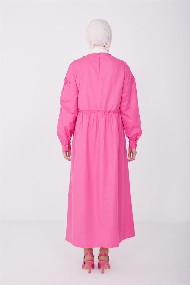 Armine Beli Ve Kolu Fırfırlı Pamuk Elbise 23Y9651 Şeker Pembe