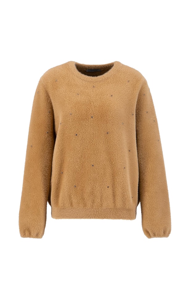 Armine Taş Detaylı Kazak 24KD2806 Camel