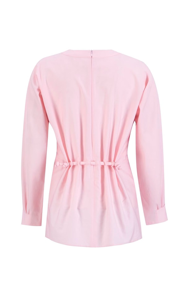 Armine Bağcık Detaylı Pamuk Bluz 24K3619 Pembe