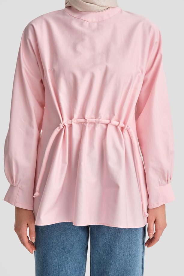 Armine Bağcık Detaylı Pamuk Bluz 24K3619 Pembe