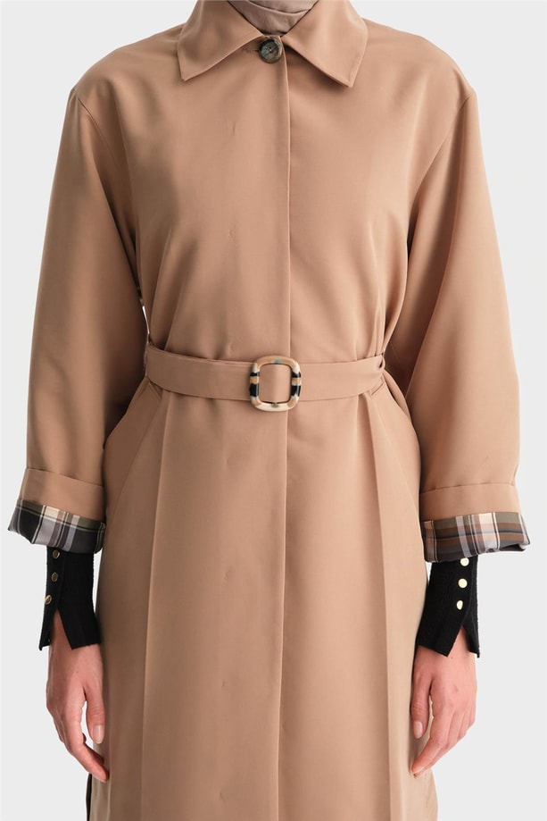 Armine Kolu Açılan Ütü İzli Trençkot 24K7515 Camel
