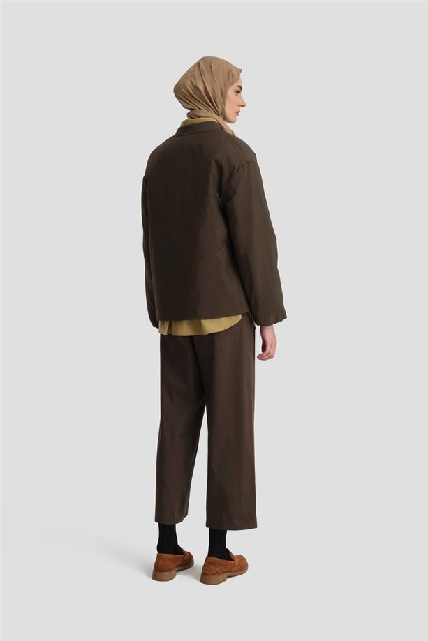 Armine Yaka Ribanalı Kapitone Mont 24KD7522 Haki