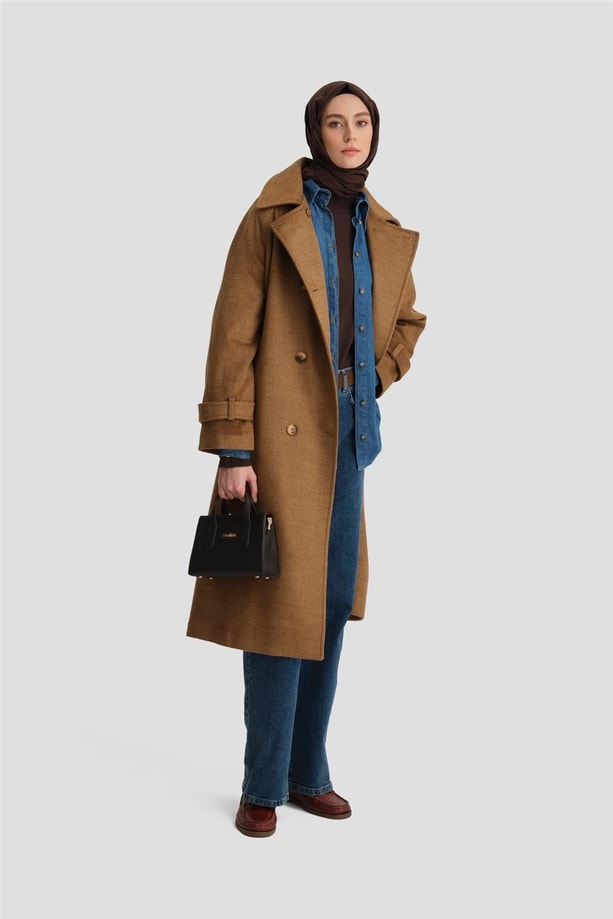 Armine Kruvaze Oversıze Kaban 24K7614 Camel