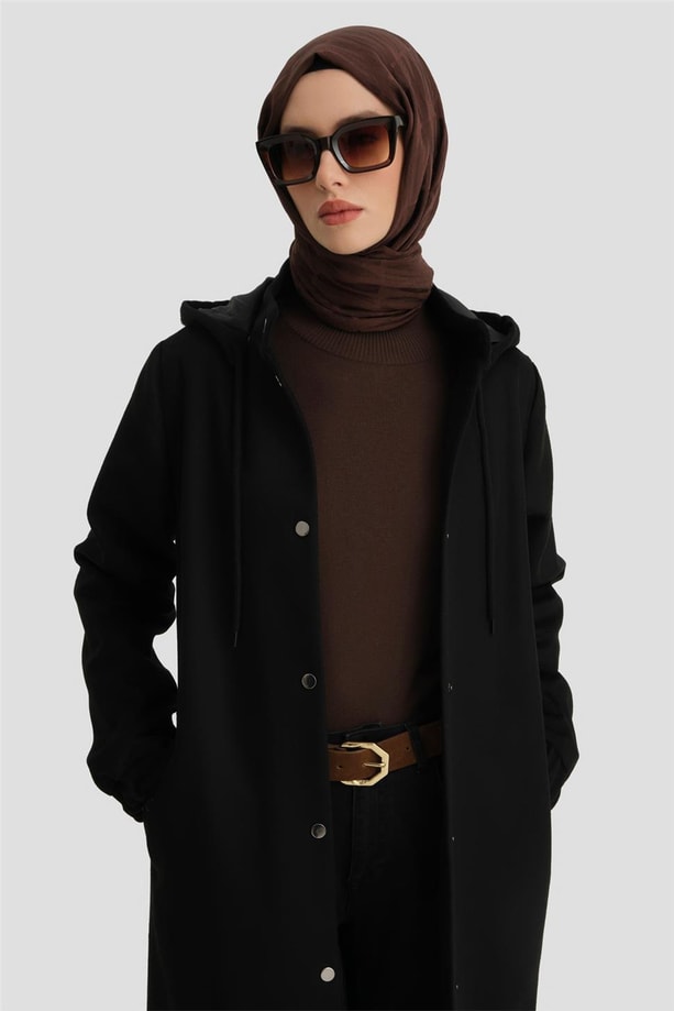 Armine Kapüşonlu Manto 24KH8111 Siyah