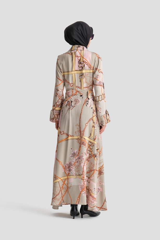 Armine Zincir Desenli Elbise 24K9901 Vizon