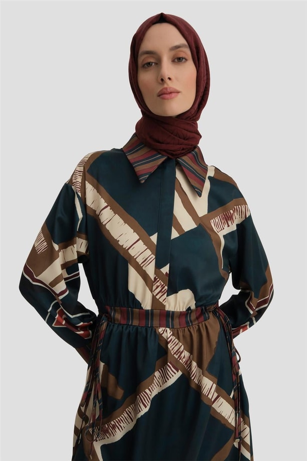 Armine Geometrik Desenli Elbise 24K9911 Petrol